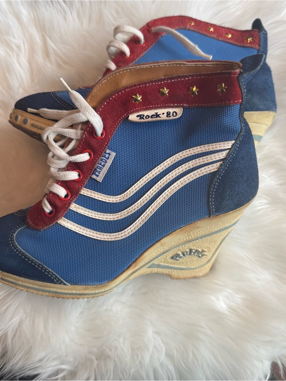 Vintage Paredes Rock 80 Wedge Sneaker 4.5-5 US 80s Glam Rock RollerDerby Rare - Picture 1 of 10